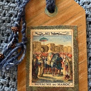 Handmade Bookmark w Moroccan postage stamp.